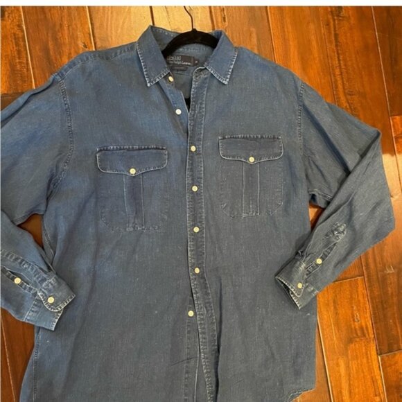 Polo Ralph Lauren oversized 100% linen navy long sleeve shirt M - Picture 11 of 11